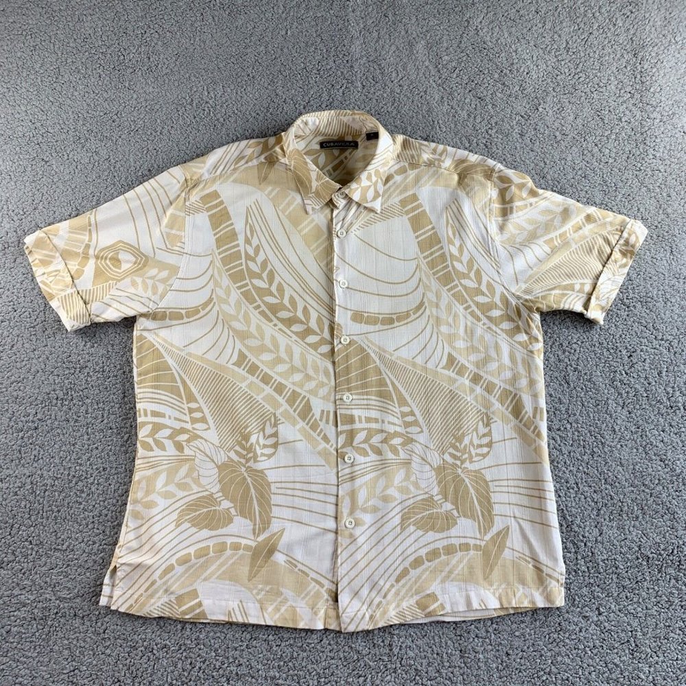 Cubavera Hawaiian Shirt Mens XL Ivory Beige Floral Rayon Tropic Casual Camp NEW